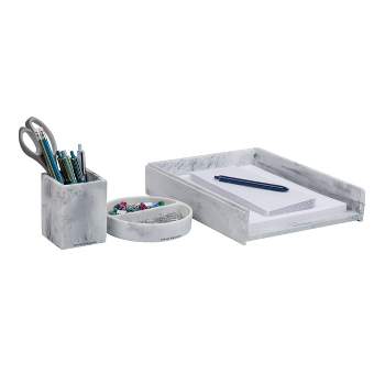 Mind Reader Marbella Collection 3pc Pen Cup Paper Tray and Dish Desk Organization Set White