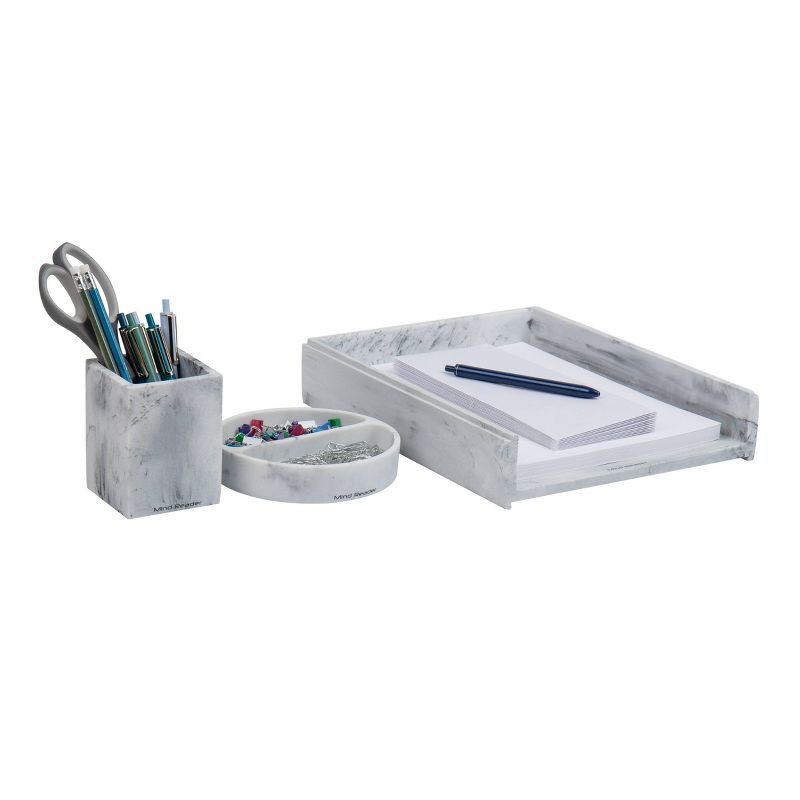 Mind Reader Marbella Collection 3pc Pen Cup Paper Tray and Dish Desk Organization Set White, 1 of 8