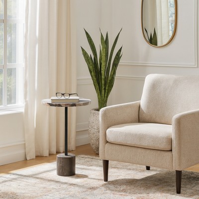 Side Table with Round Marble Top and Decorative Base - Modern Accent Piece for Small Spaces, Room Decor, and Home Decor