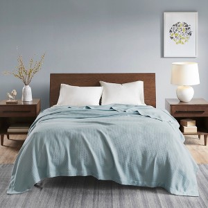 100% Cotton Ultra Soft Solid Bed Blanket, Waffle Weave Lightweight Breathable Blanket for Hot Season - 1 of 4