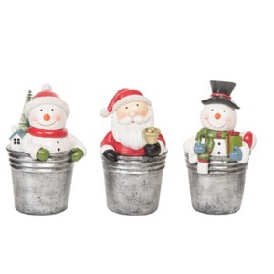 Transpac Resin Snowman/Santa In Bucket Figurine Set of 3 Christmas Home Decorations - 1 of 1