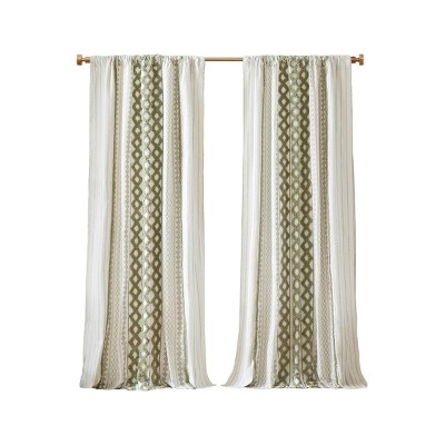 Wikineon 1 PCS 50x95" Cotton Printed Curtain Panel with Chenille Stripe and Lining Green.