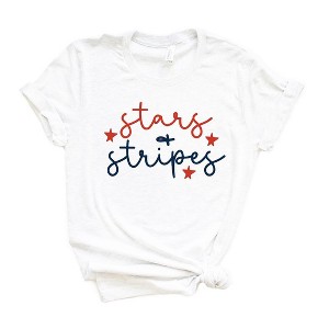Simply Sage Market Women's Patriotic Stars and Stripes Cursive Short Sleeve Graphic Tee - 1 of 4