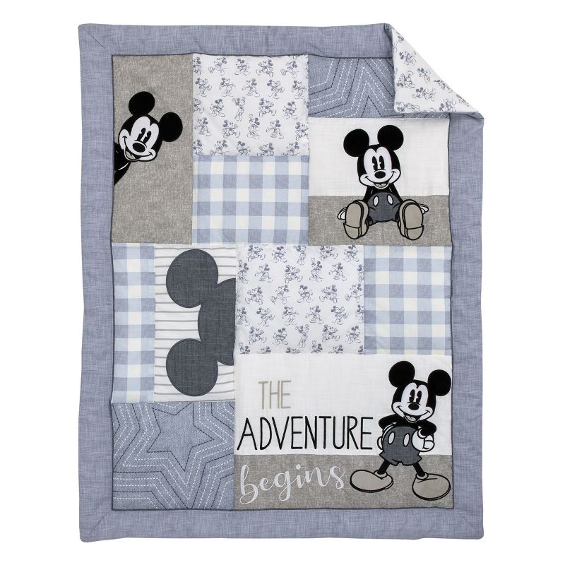 Disney Mickey Mouse - Call Me Mickey Blue, White, and Gray The Adventure Begins Stars and Gingham 3 Piece Nursery Crib Bedding Set, 2 of 8