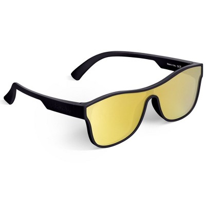 single shield black frame mirror yellow lens ("vader")