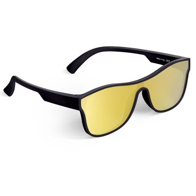 single shield black frame mirror yellow lens ("vader")