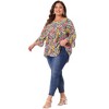 Agnes Orinda Women's Plus Size Floral V Neck Ruffle Sleeve Loose Fit Babydoll Peplum Blouse - 3 of 4