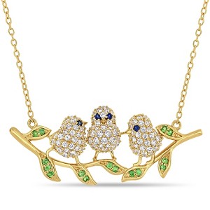 EVERLY JEWELRY | Yellow Plated Sterling Silver 1 2/5ct TGW Created Blue & White Sapphire Tsavorite Leaf Chick Necklace, 18 inc - 1 of 4