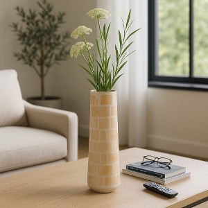 Stylish Modern Glass Vase with Block Pattern for Living Room Decor - Decorative Home Decor Accent for Bedroom Styling, or Table Decor - 18", Brown - 1 of 4