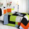 Slickblue Full/Queen 3PC Quilt Set, Block Design in Blue or Green, Vermicelli Quilted, Reversible, with 2 Shams - 2 of 4