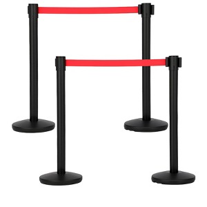 Coucheta Commercial Retractable Belt Stanchion Set (4 Pack), Crowd Control Barrier with Heavy-Duty Metal Bases & 6.6ft Yellow Ropes - 1 of 4