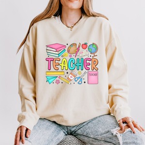 Simply Sage Market Teacher Bright Collage Lightweight Garment Dyed Sweatshirt - 1 of 4