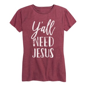 Women's - Instant Message - Y'all Need Jesus Short Sleeve Graphic T-Shirt - 1 of 4