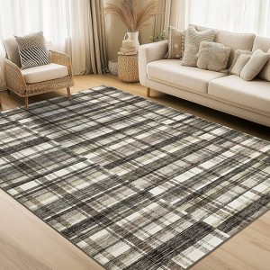 Farmhouse Plaid Area Rugs for Living Room Bedroom, Low Pile Non-Slip Modern Soft Faux Wool Carpet - 1 of 4