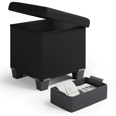 Nestl 15 Inch Square Ottoman Storage Bench With Storage Bin - Black ...