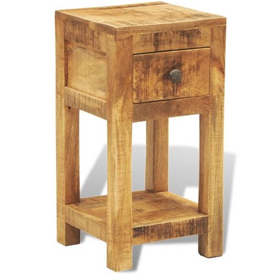vidaXL Solid Mango Wood Nightstand with Drawer - Versatile Brown Wooden Side Table - Compact and Handy Storage Furniture for Living Room, Bedroom.