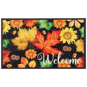Northlight Maple Leaves and Sunflowers Welcome Fall Harvest Outdoor Doormat - 17.75" x 29.5" - 1 of 4
