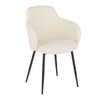 Cream Upholstered Armchair with Black Metal Legs, Set of 2