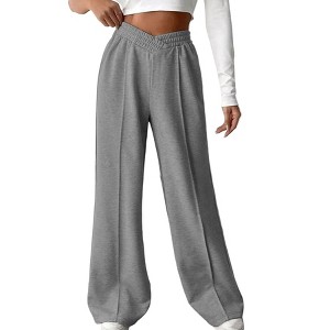 Women's High Waisted Wide Leg Sweatpants with Pockets Pleated Elastic Waist Casual Loose Yoga Pants - 1 of 4