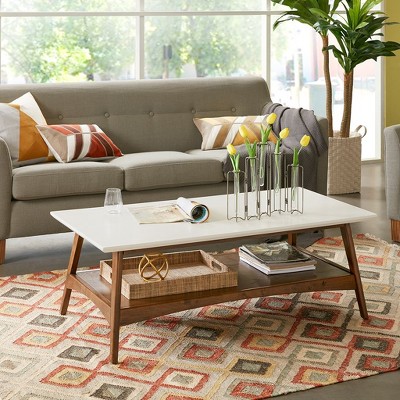 NicBex Mid-Century Style Coffee Table with White Top & Wooden Legs,End Table/Center Tables for Living Room