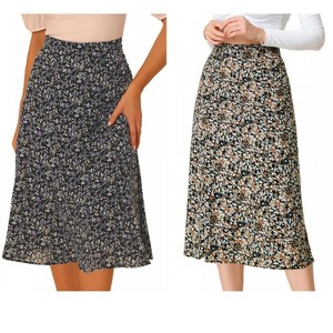 INSPIRE CHIC Women's Print Floral Peasant Elastic Waist A-Line Midi Skirts 2 Packs - 1 of 4