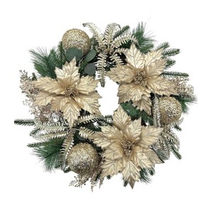 24" Christmas Wreath, Artificial Christmas Decorations with LED Lights, Indoor and Outdoor Holiday Decorative Wreath for Doors, Windows, Walls, Gold - 1 of 1
