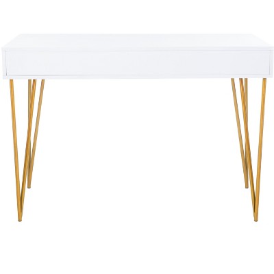 Elegant Transitional White and Gold Home Office Desk with 2 Drawers