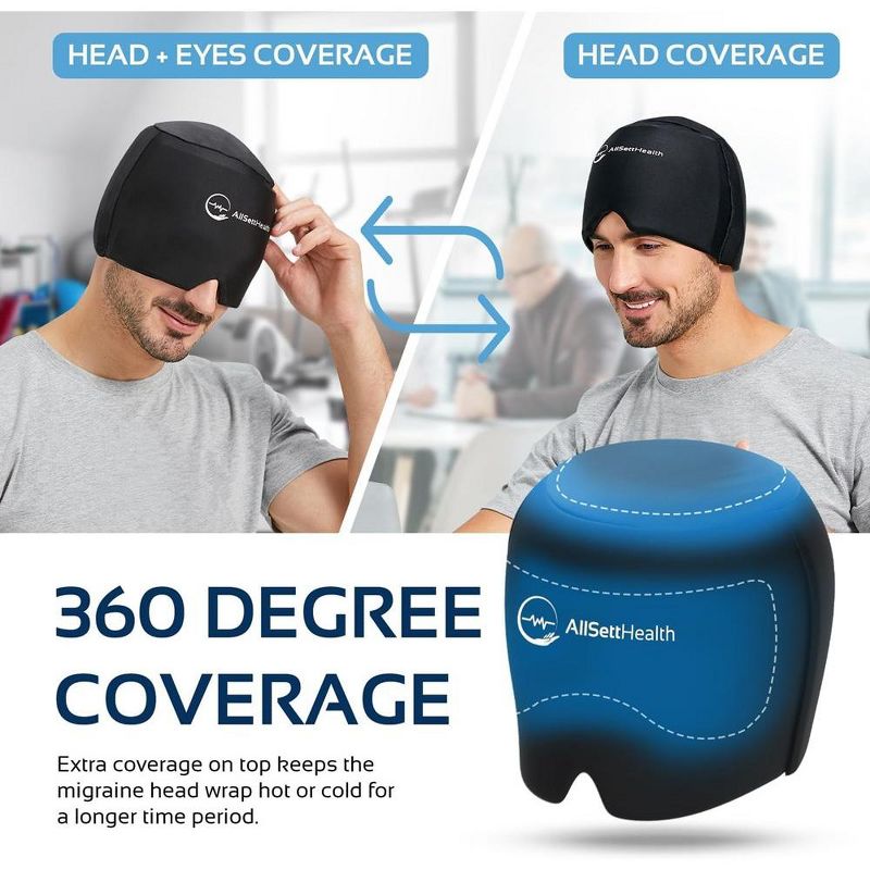 Allsett Health Migraine Relief Cap, One Size Fits All | Hot/Cold Gel Compress, Built in Face and Eye Mask, Hangover, Sinus, and Stress  Relief, 5 of 7