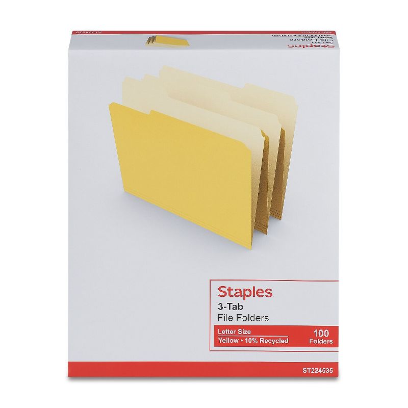 MyOfficeInnovations Colored Top-Tab File Folders 3 Tab Yellow Letter Size 100/Pack 224535, 4 of 5