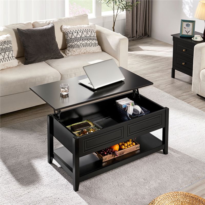Yaheetech Wooden Lift Top Coffee Table with Hidden Compartment and 1 Open Shelf For Living Room, 4 of 9