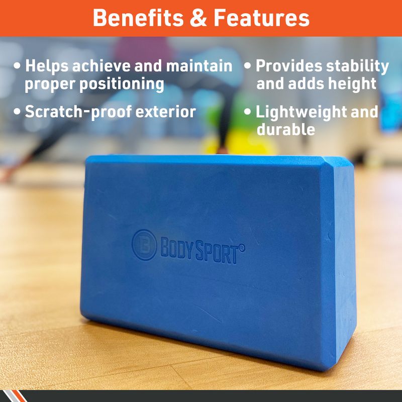 BodySport High Density Supportive Foam Yoga Block for Yoga and Pilates, 3-Inch x 6-Inch x 9-Inch, Blue, 2 of 7