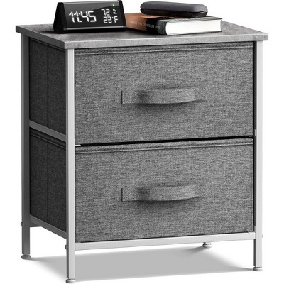 Compact Grey Fabric 2-Drawer Nightstand with Foldable Storage
