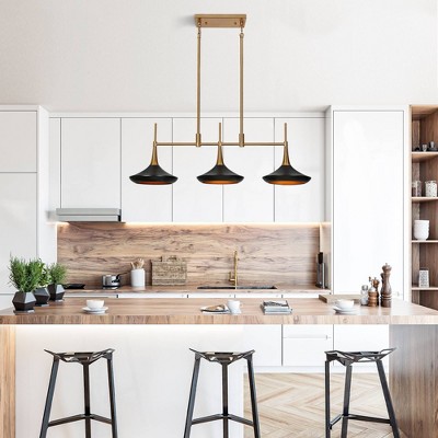 Matte Black and Gold 3-Light Linear Island Pendant