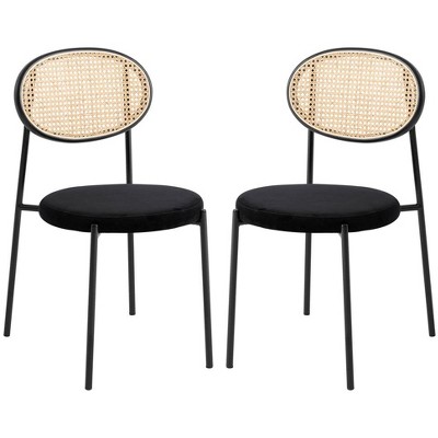 LeisureMod Euston Set of 2 Modern Dining Chairs – Wicker Back & Velvet Seat, Perfect for Dining Rooms and Kitchens