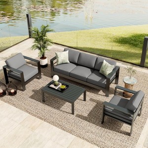 GustoWave Aluminum Patio Furniture Set, 7 Seats Modern Outdoor Conversation Set Sectional Sofa with Upgrade Cushion and Coffee Table - 1 of 4