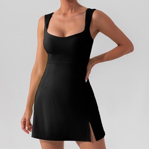 Athletic Dress for Women Mini U Neck Sleeveless Built in Shorts with  Pockets Tennis Golf Graduation Black L