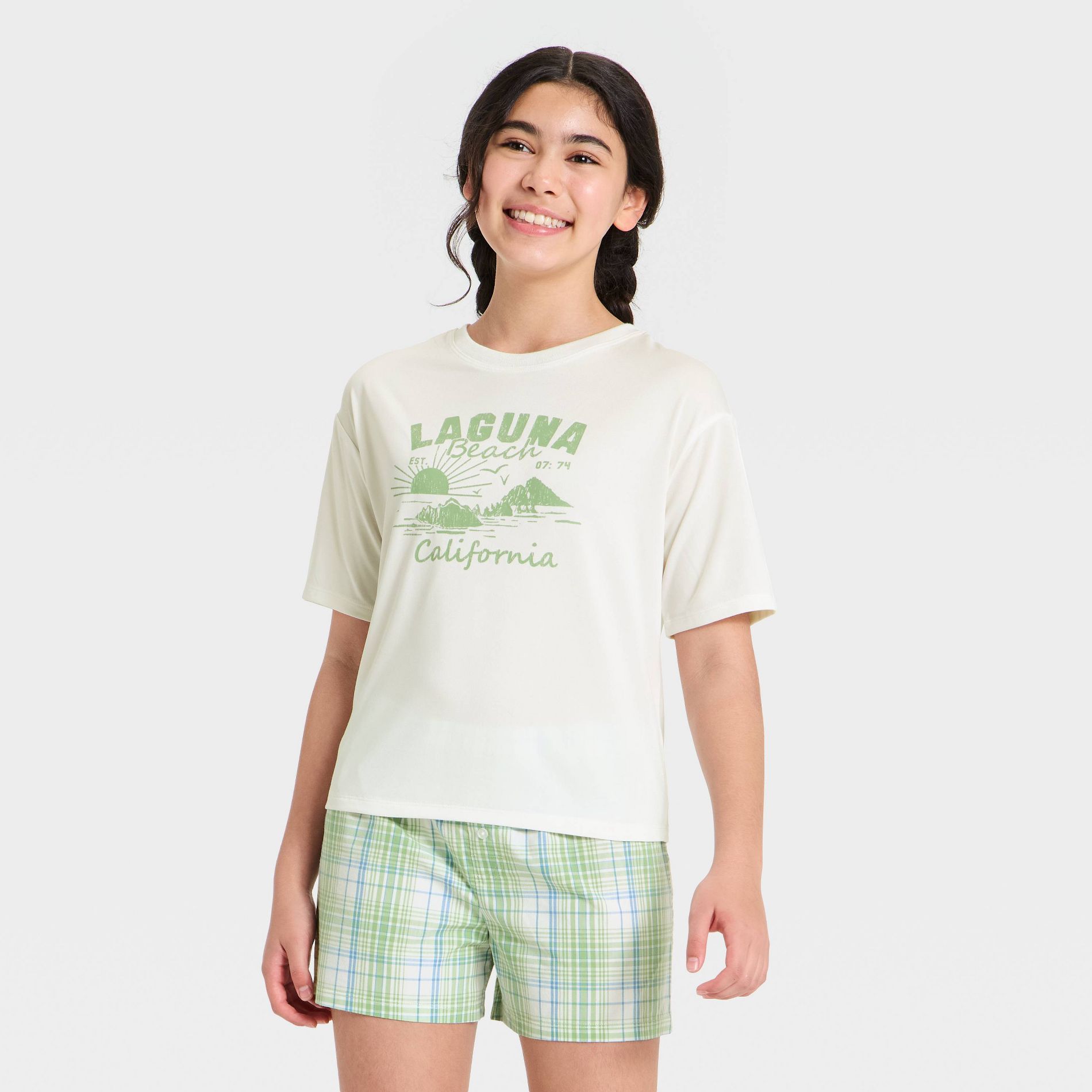 Girls' Oversized Laguna Beach Graphic Pajama Top - art class™ White