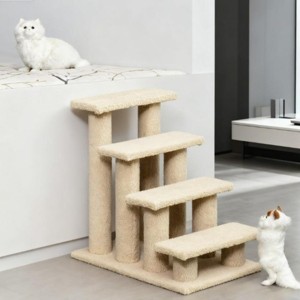 SEVOBAL Pet Steps and Ramps Multi-Level Carpeted Cat Scratching Post Playful Pet Stairs for Climbing, White, 25"*17"*24" - 1 of 4