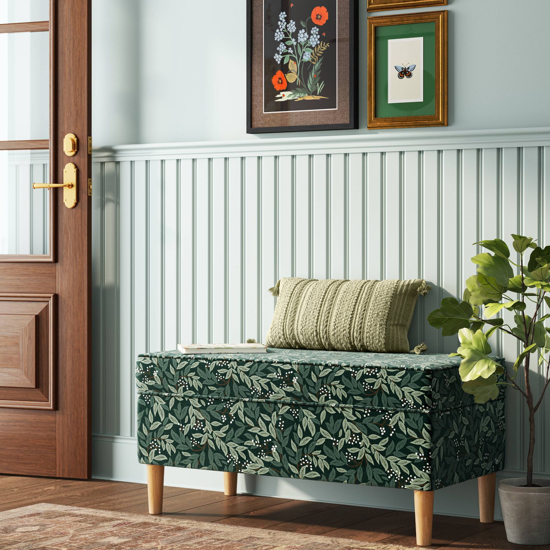 Rifle Paper Co. x Target Storage Bench Willowberry: Upholstered Floral Design, Wood Frame