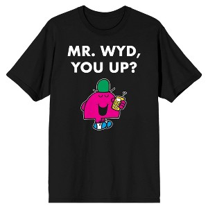 Mr. Men And Little Miss Meme Mr. Wyd You Up Crew Neck Short Sleeve Men's Black T-shirt - 1 of 3