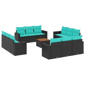 vidaXL 13 Piece Patio Sofa Set with Cushions - Black and Blue - 1 of 4
