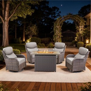 Buenhomino 5 Pieces Patio Wicker Furniture Set - 4 Outdoor Swivel Rocker Glider Chairs with Propane Fire Pit Table, Warm Patio Conversation Set - 1 of 4