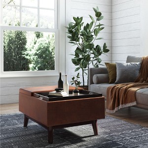 CAVINAS Square Faux Leather Storage Ottoman Bench with 2 Flip over Serving Trays,Modern Storage Ottoman,Storage Benches for Living Room,Bedroom - 1 of 4