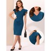 Allegra K Women's Ruffle Sleeve V Neck Ruched Front Elegant Work Sheath Dress - 2 of 4