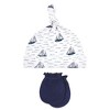 Hudson Baby Infant Boy Cotton Cap and Scratch Mitten Set, Sail The Sea, 0-6 Months - 3 of 4