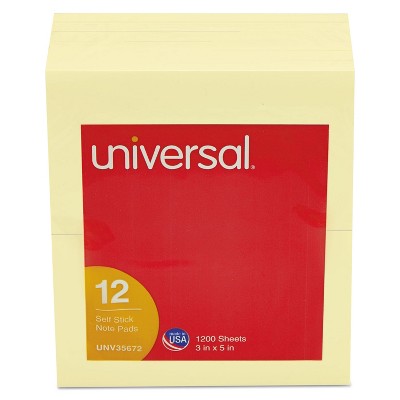 UNIVERSAL Standard Self-Stick Notes 3 x 5 Yellow 100-Sheet 12/Pack 35672