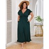 Women's Plus Size Wide Leg Floral Jumpsuits Casual Summer Short Sleeve Fashion Outfit Criss Cross Neck Smocked Waist - 2 of 4