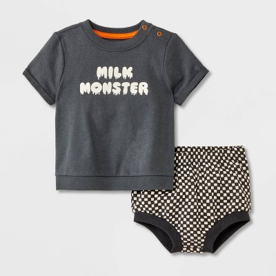 Baby Halloween Checkered Milk Monster T-Shirt & Bloomer Set - Cat & Jack™ Black