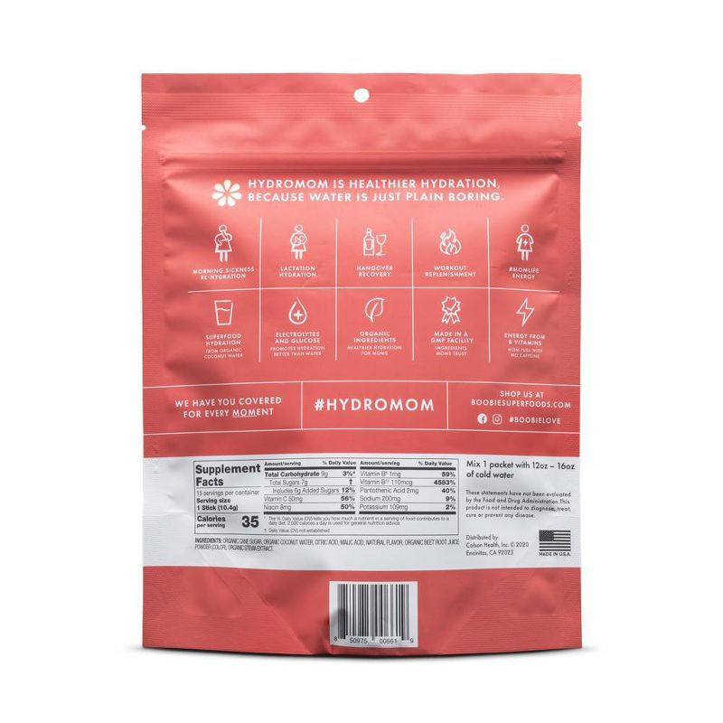 Boobie Hydromom Electrolyte Vegan Drink Mix - Strawberry Kiwi - 5.5oz/15ct, 3 of 10