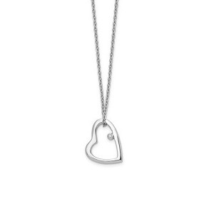 Black Bow Jewelry Diamond Heart Necklace in Rhodium Plated Silver, 18-20 Inch - 1 of 4